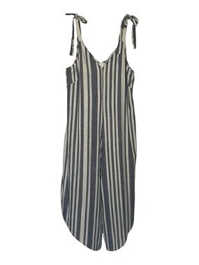 Everlily Blue White Wide Leg Jumpsuit Sz XL Linen Blend